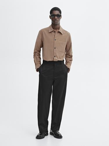 Zara 100% cotton twill relaxed fit trousers - Black - Image 0