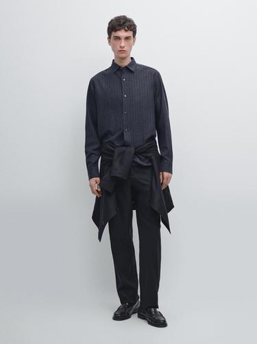Zara Regular fit pinstriped shirt - Mid-blue - Image 0