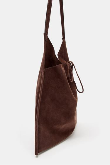 FLAT LEATHER BAG WITH TIE CLOSURE - Brown by Zara - Image 3