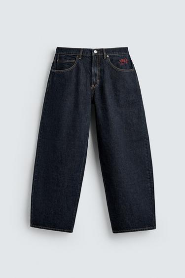 JEANS BALLOON FIT BRODÉ CUPIDON - Bleu de Zara