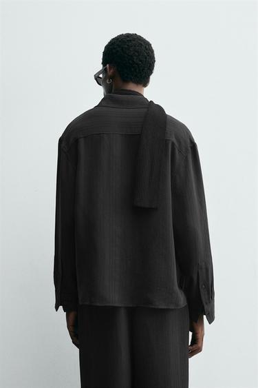 STRIPED JACQUARD SHIRT - Black by Zara - Image 2