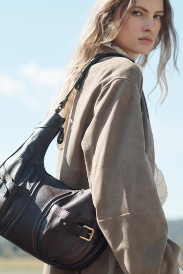 Zara LEATHER SHOULDER BAG LIMITED EDITION - Chocolate