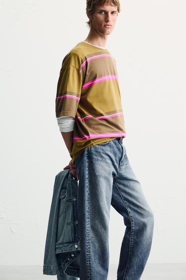 STRIPED JACQUARD T-SHIRT - Brown by Zara