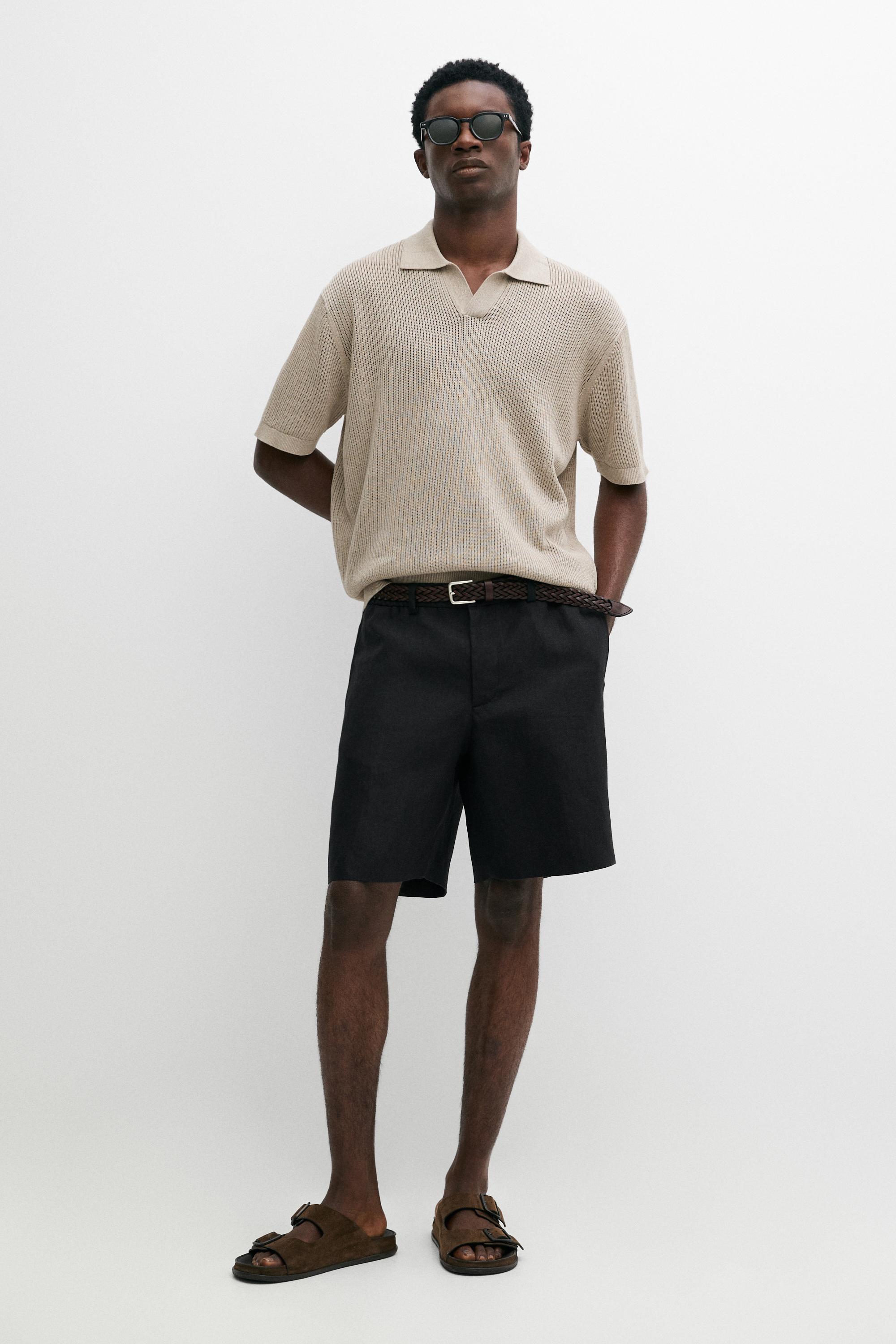 Cotton-blend V-neck knit polo shirt — Mink