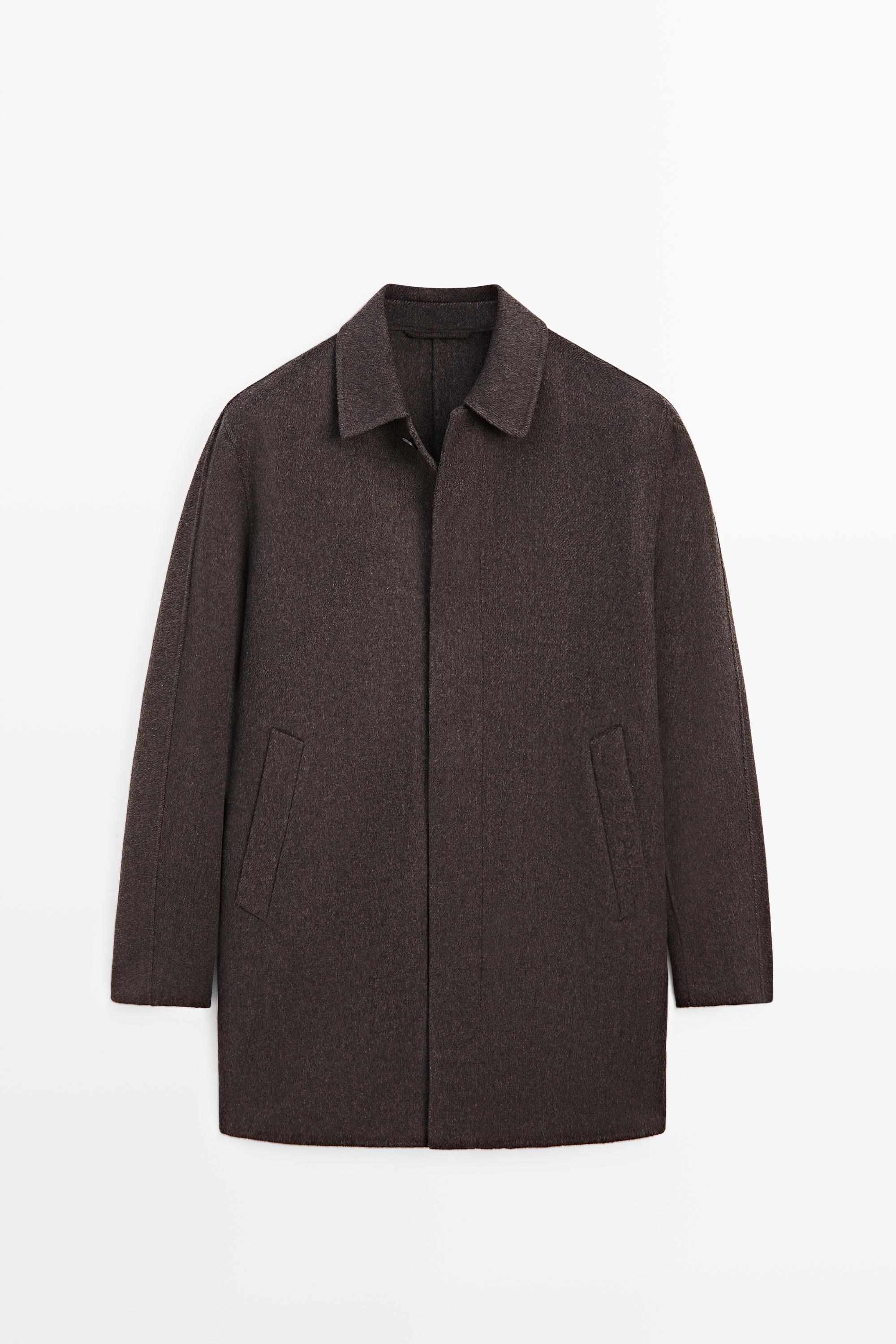 Short suede double-weave wool-blend coat