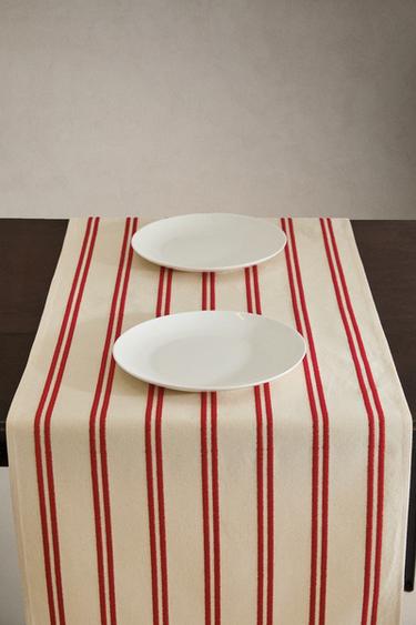 CHEMIN DE TABLE DOUBLE RAYURE BRODÉE - Rouge de Zara - Image 1