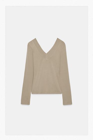 V-NECK T-SHIRT — Brown / Taupe 1