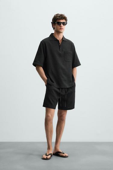 CHECK TEXTURED POLO SHIRT - Dark grey by Zara - Image 0
