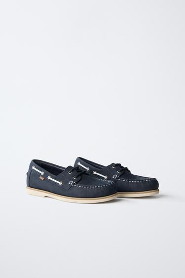 LEATHER DECK SHOES - Navy Blue by Zara - Image 1