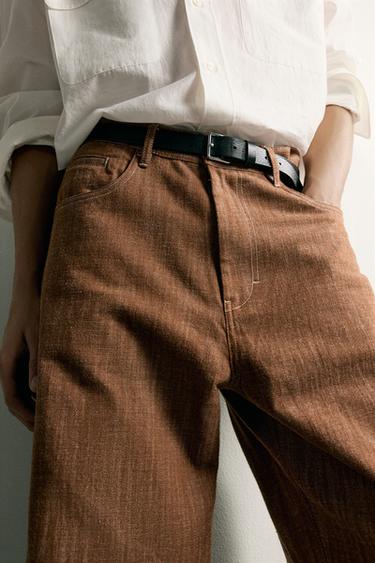 RELAXED FIT TOPSTITCHED TROUSERS - dark russet by Zara