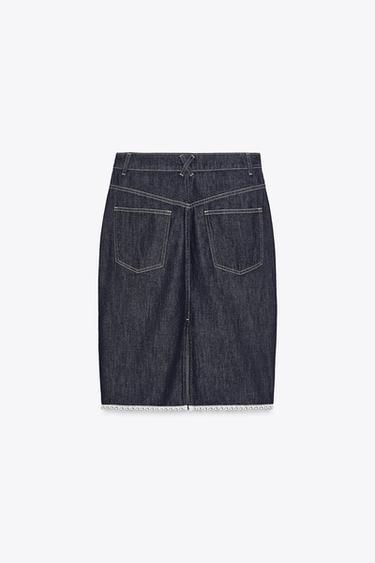 JUPE MIDI EN JEAN Z1975 DENTELLE - Bleu de Zara