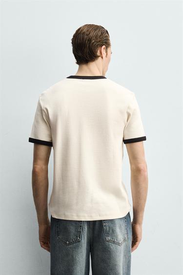 BASIC RIBBED CONTRAST T-SHIRT - Oyster-white by Zara - Image 2