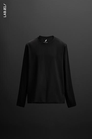 PERFORATED LONG SLEEVE T-SHIRT - Black by Zara