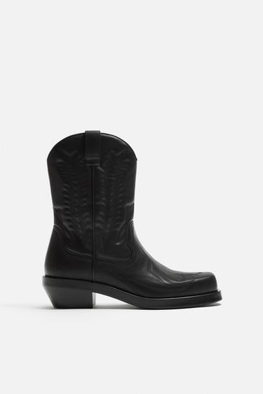 COWBOY BOOTS WITH TOPSTITCHING - Black by Zara