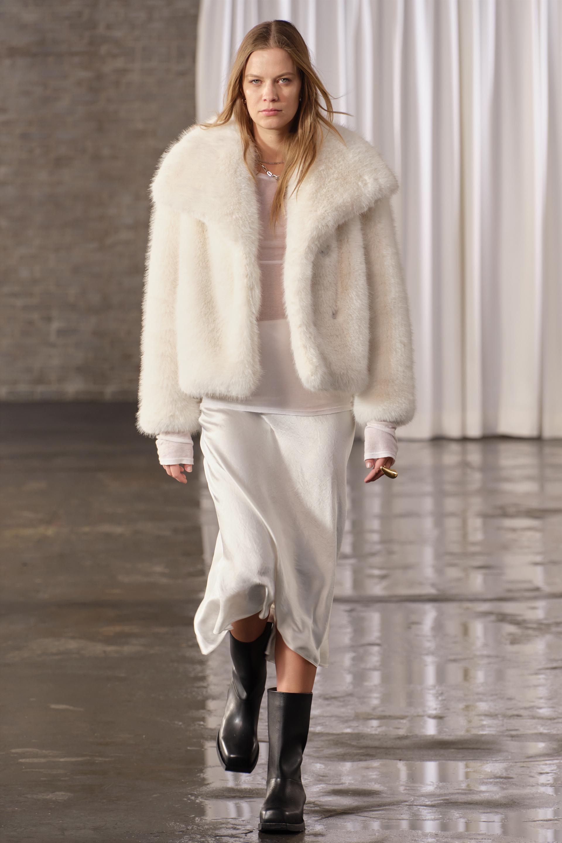 FAUX FUR COLLAR COAT ZW COLLECTION - Stone