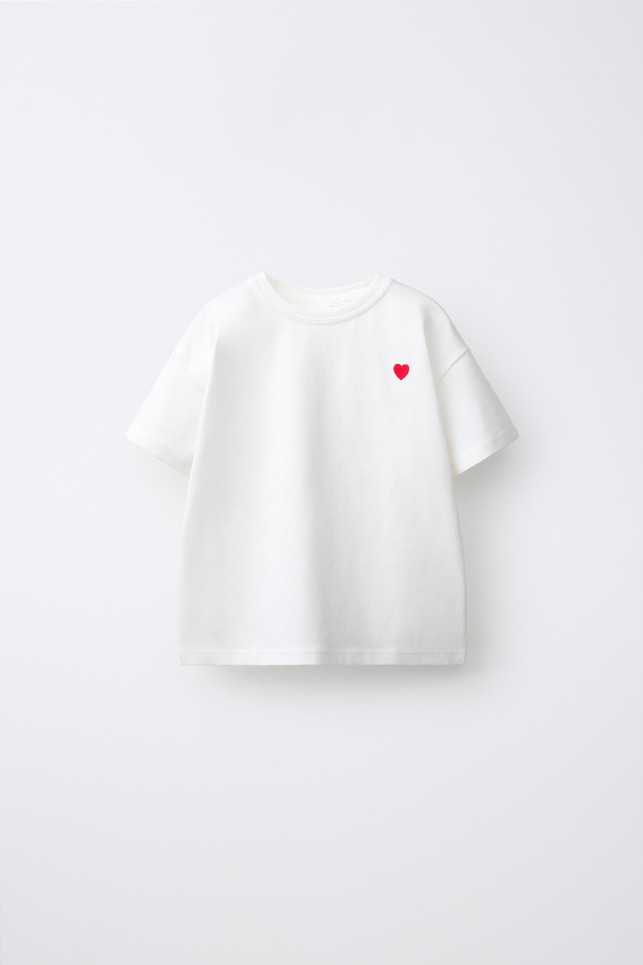 EMBROIDERED HEART PLAIN T-SHIRT — White