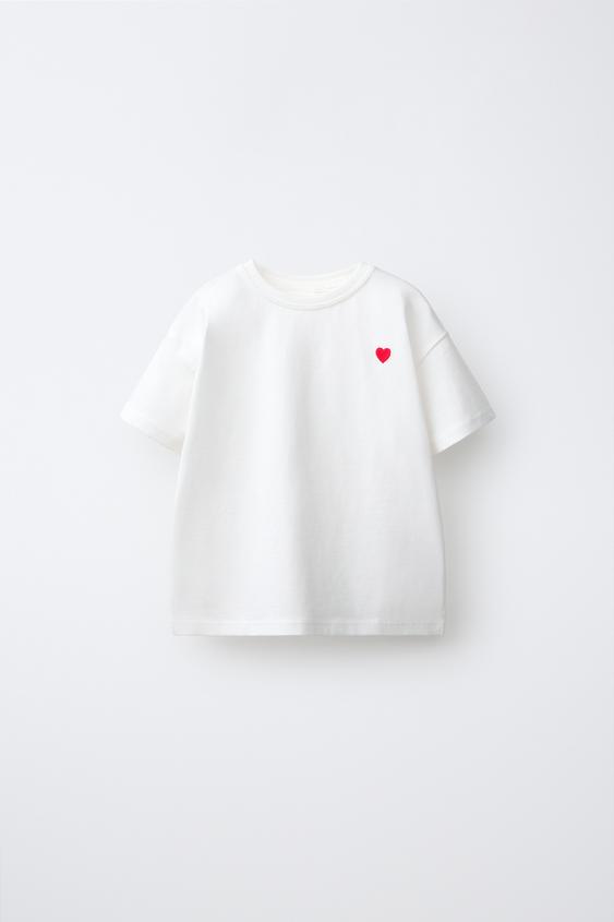 ハート刺繍入り無地Tシャツホワイト0Zaraのハート刺繍入り無地Tシャツ - ホワイト - 画像 0