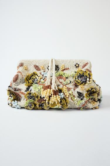 Zara BEADED PRINTED POUCH - Multi-color