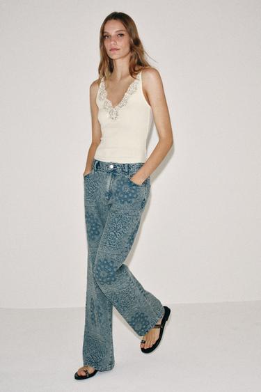 JEAN ZW COLLECTION FLARE TAILLE HAUTE JACQUARD - Bleu de Zara