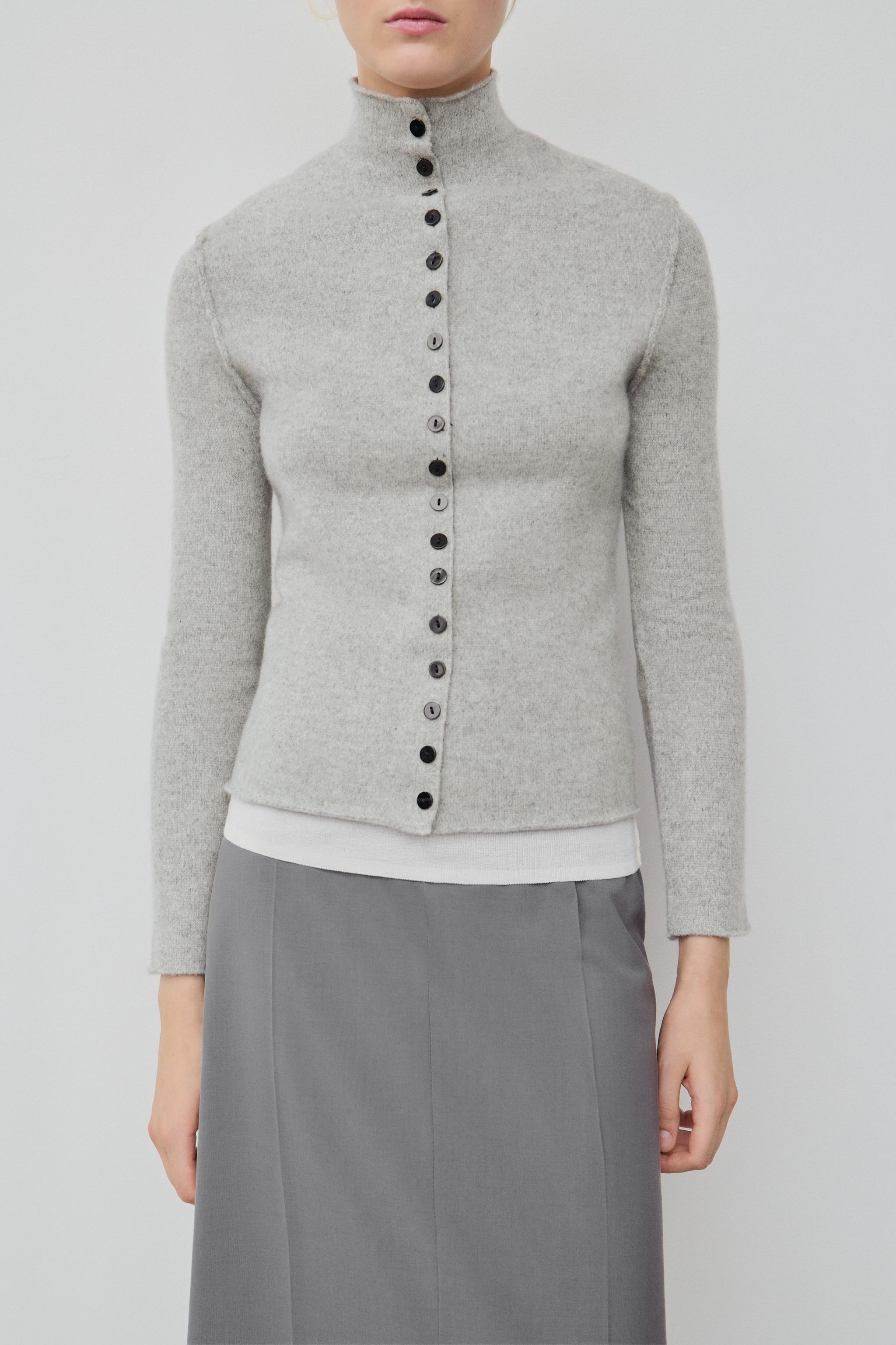 100% WOOL MOCK NECK JACKET — Gray
