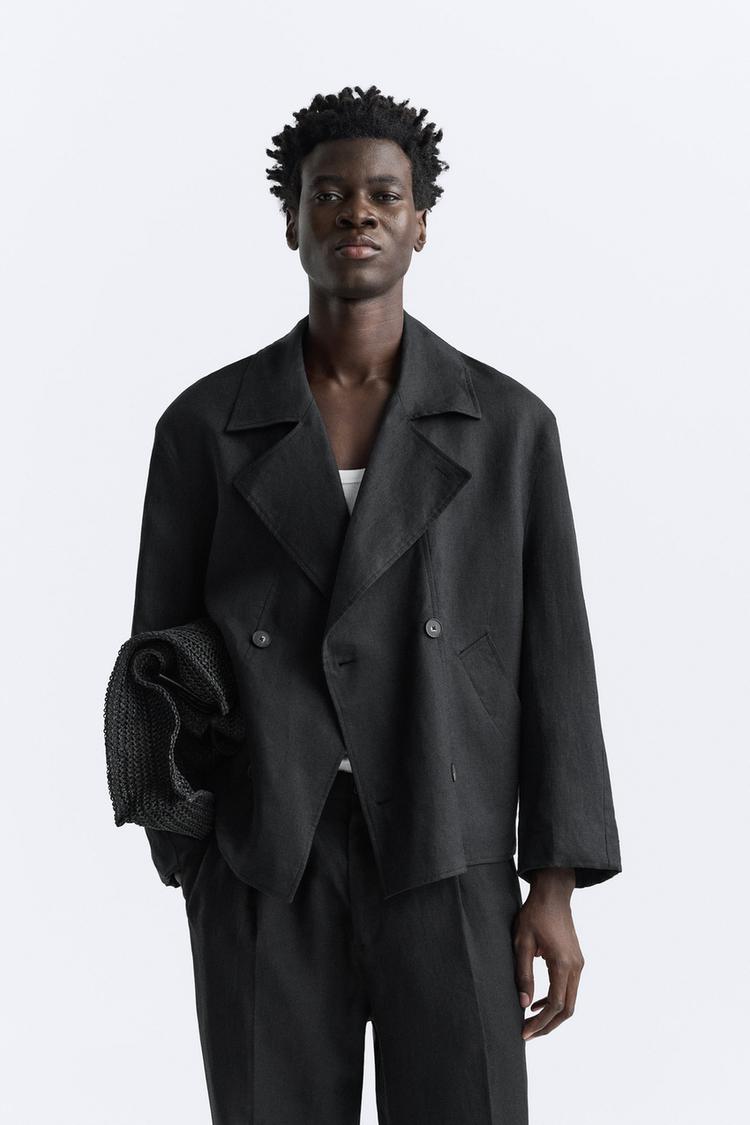 リネン100% クロップドトレンチコート - ブラック | ZARA Japan / 日本