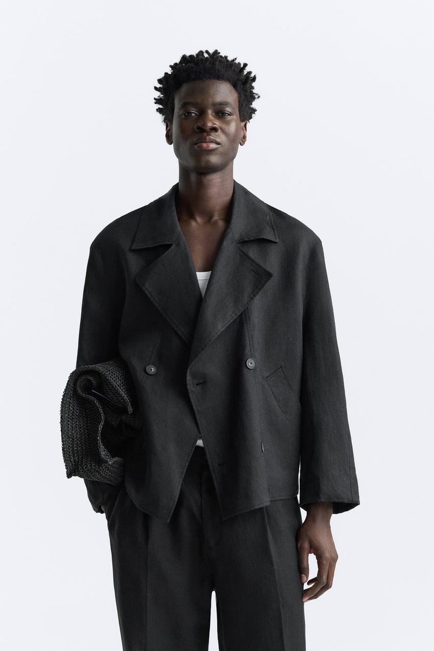 リネン100% クロップドトレンチコート - ブラック | ZARA Japan / 日本