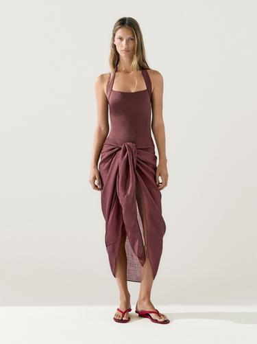 Falda pareo 100% ramio - Marrón de Zara