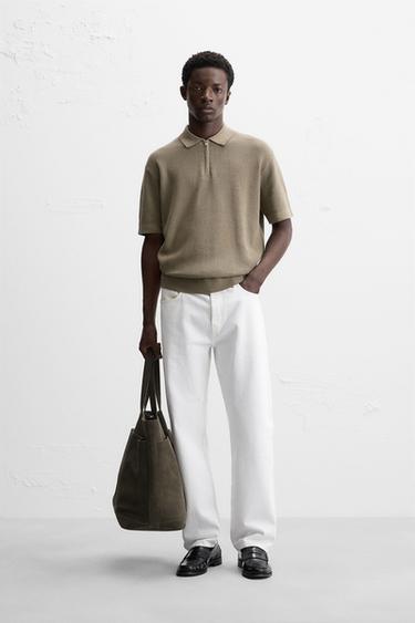 Zara PURL KNIT ZIPPER POLO SHIRT - Light khaki - Image 0