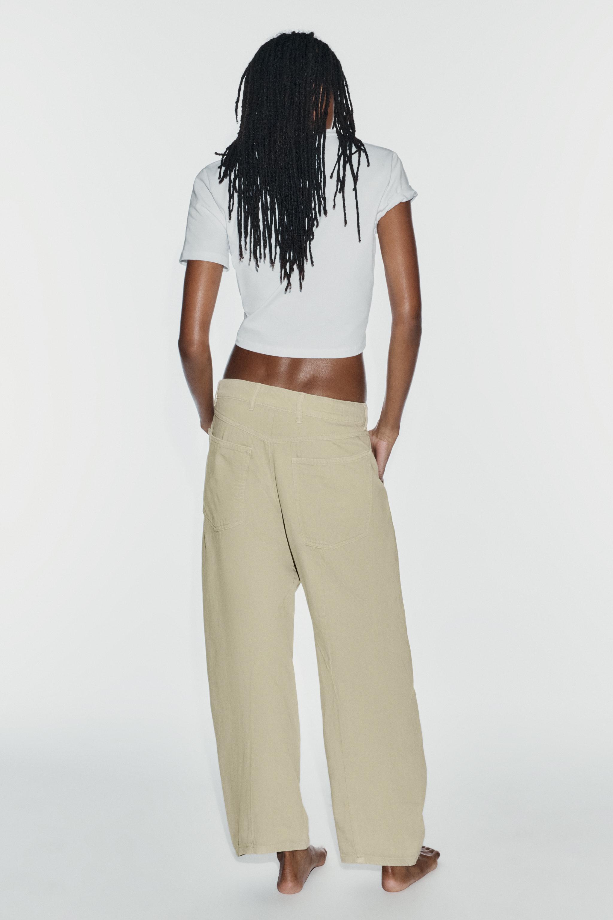 Zara TRF ORTA BEL BARREL CHINO JEAN görsel 5