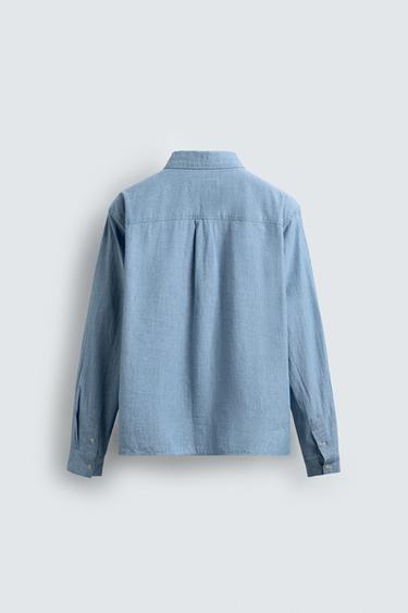 CHEMISE REGULAR FIT CHAMBRAY - Bleu clair de Zara - Image 6
