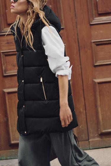 Zara LONG PUFFER VEST - Black