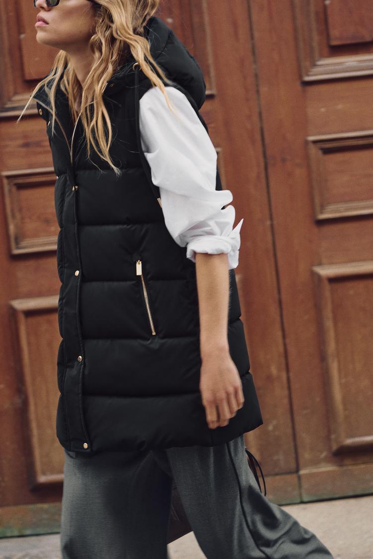 LONG PUFFER GILET Black ZARA Australia - Main Image