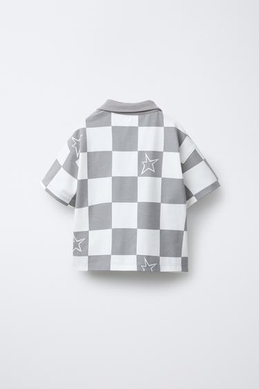 CHECK AND TEXT PRINT POLO SHIRT - Grey by Zara - Image 1