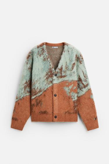 BRUSHED TEXTURE JACQUARD CARDIGAN - Orange by Zara