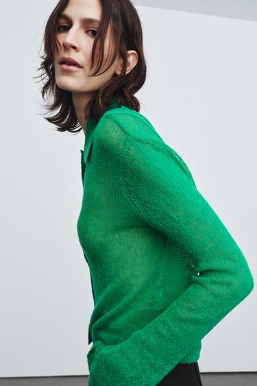 GILET EN MAILLE COL POLO - Vert de Zara - Image 1