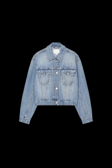 Zara TRF RHINESTONE DENIM JACKET - Blue