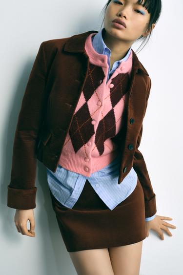 Zara 天鵝絨短夾克 - 棕色