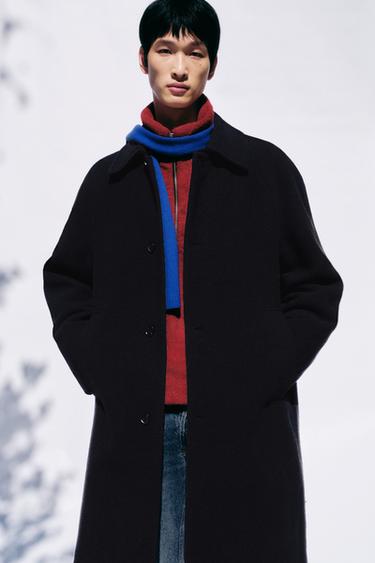 Zara 羊毛混紡結構大衣 - 海藍色