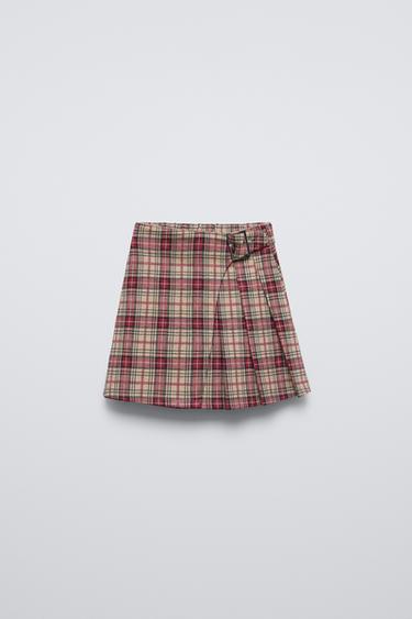 CHECK BOX PLEAT SKIRT - Red by Zara