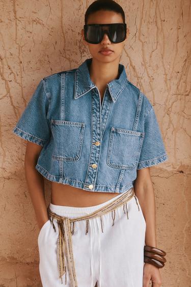 CAMISA CROP DENIM Z1975 - Azul medio de Zara