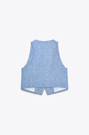 CROSSOVER LINEN BLEND WAISTCOAT - Light blue by Zara - Image 6