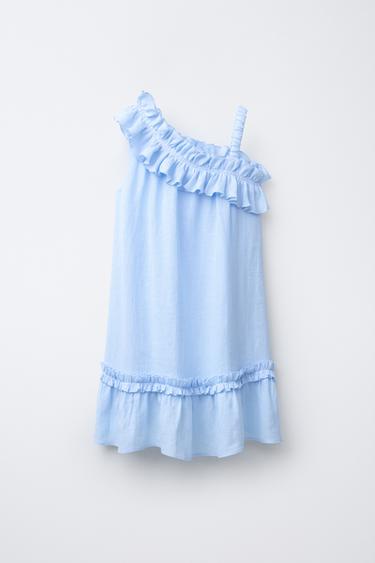 RUFFLED DRESS. 100% LINEN - Sky blue by Zara - Image 1