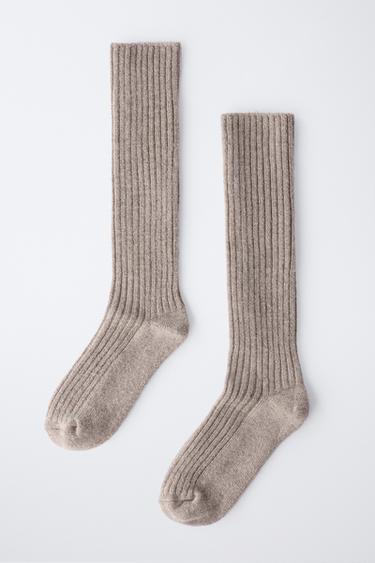 CHAUSSETTES HAUTES AVEC LAINE ET CACHEMIRE - Marron clair de Zara - Image 3