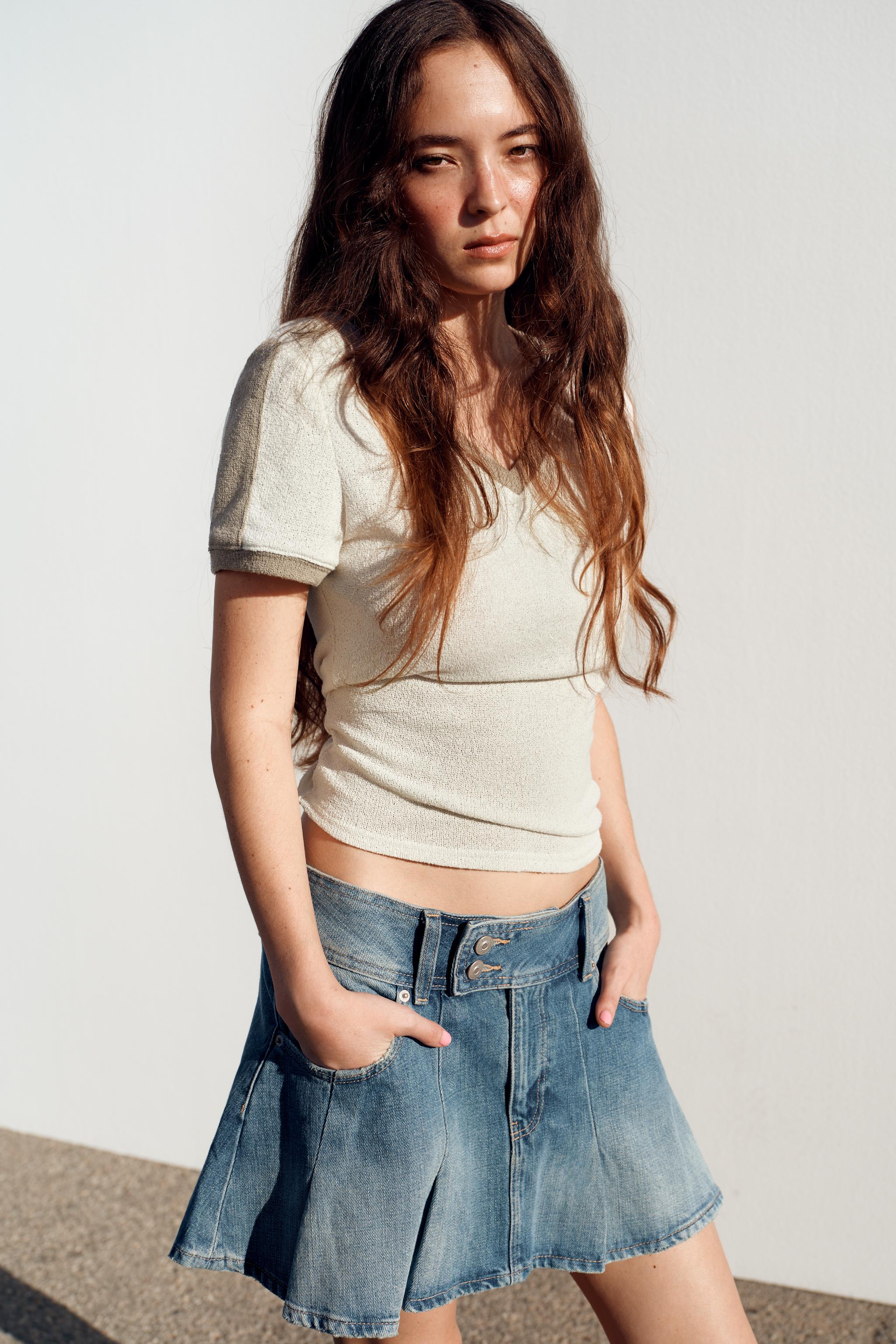 TRF PLEATED DENIM SKIRT
