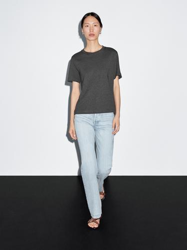 Camiseta interlock cuello redondo 100% algodón - Gris antracita de Zara - Imagen 0