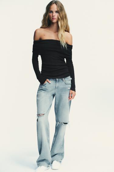 Zara STRAPLESS RUCHED TOP - Black