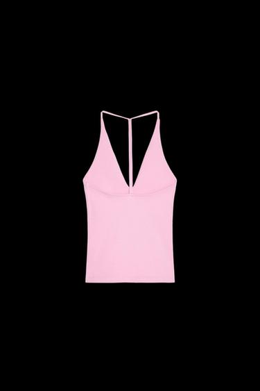 Zara HALTER TOP WITH BACK STRAP - Pink