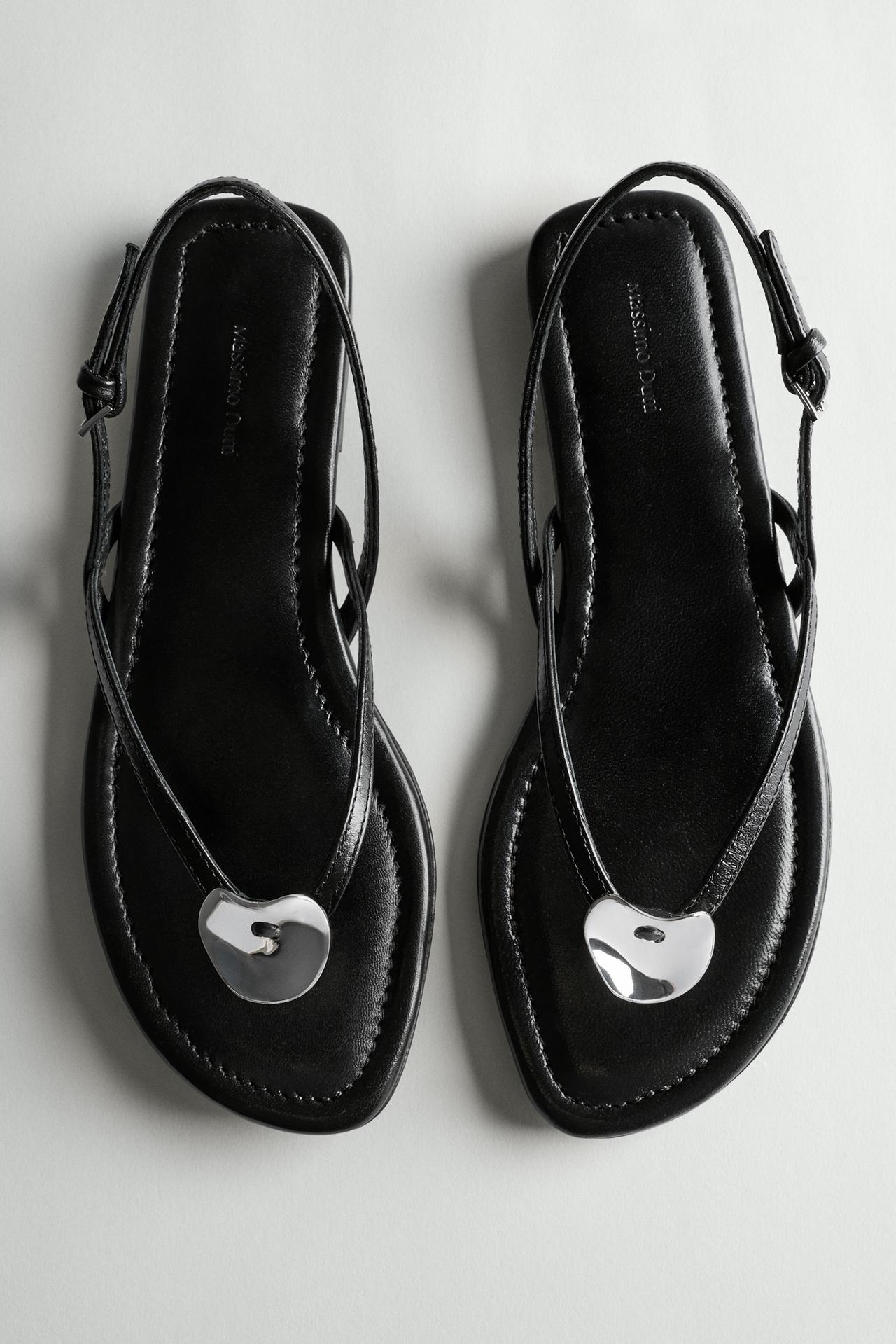 Flat slider sandals with gem detail — Black