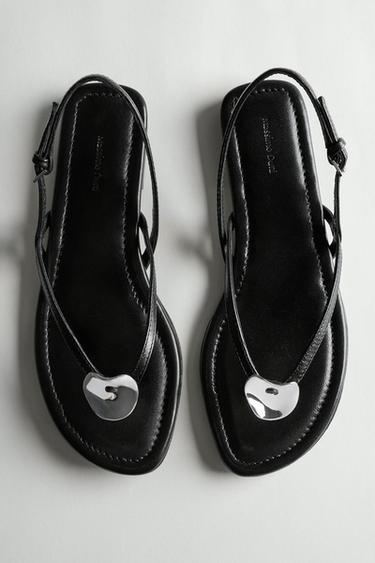 Zara Flat slider sandals with gem detail - Black - Image 0
