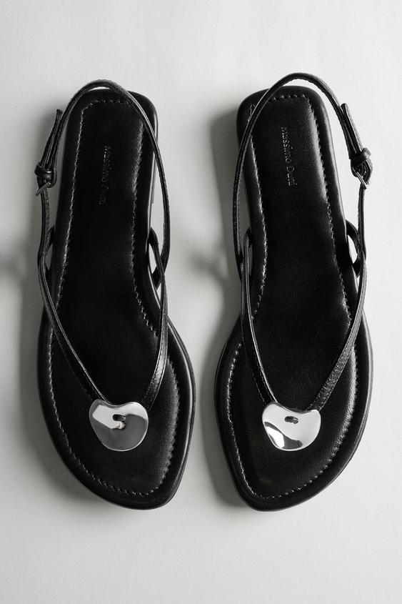 Zara Flat slider sandals with gem detail - Black - Image 0